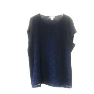 Liz Claiborne Navy Crochet lace overlay on front Short sleeve Tee Shirt Size 2X